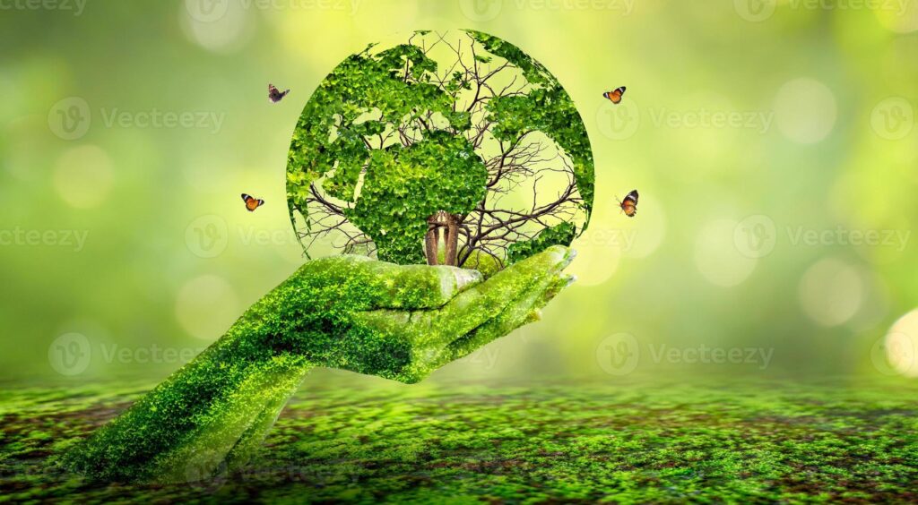 concept-save-the-world-save-environment-the-world-is-in-the-grass-of-the-green-bokeh-background-photo