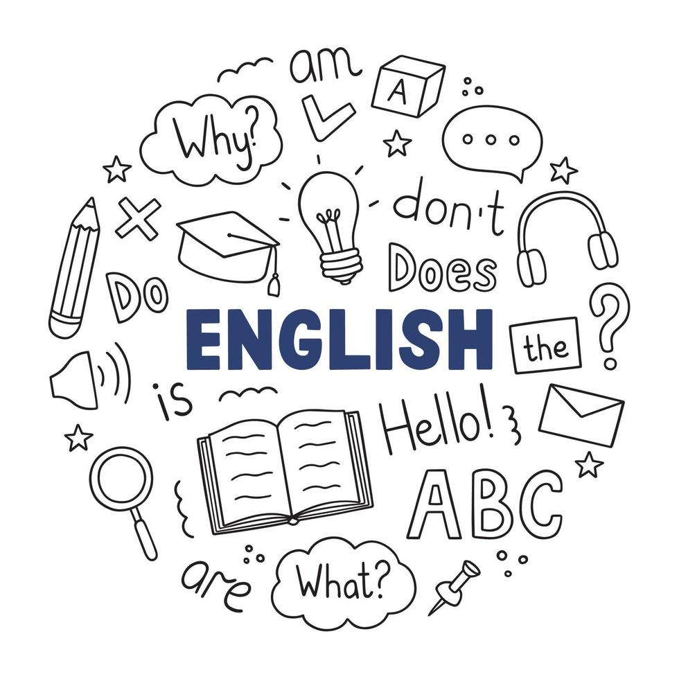 learning-english-doodle-set-language-school-in-sketch-style-online-language-education-course-hand-drawn-illustration-isolated-on-white-background-vector