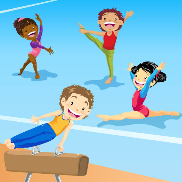 Multi-ethnic group of children gymnastics training for championship.