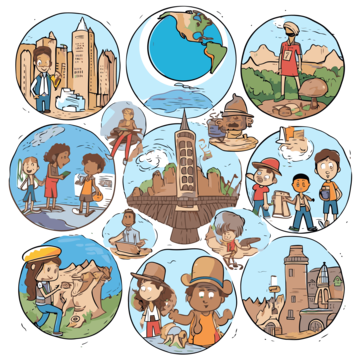 pngtree-social-studies-clipart-travel-themes-cartoon-set-of-children-illustrations-with-vector-png-image_6869720