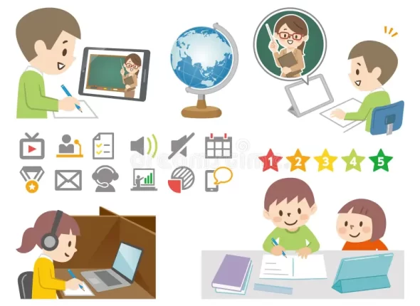 illustration-set-children-studying-tablet-vector-original-paintings-drawing-199523287